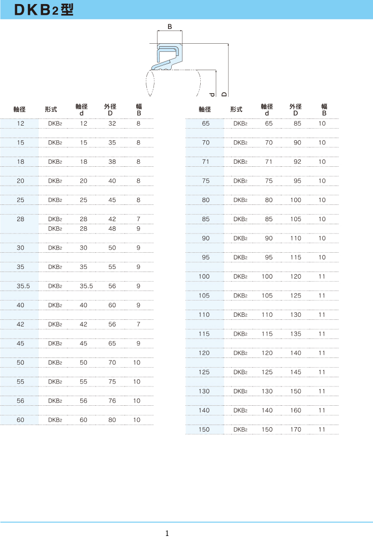 NDK油封 DKB2型規(guī)格表